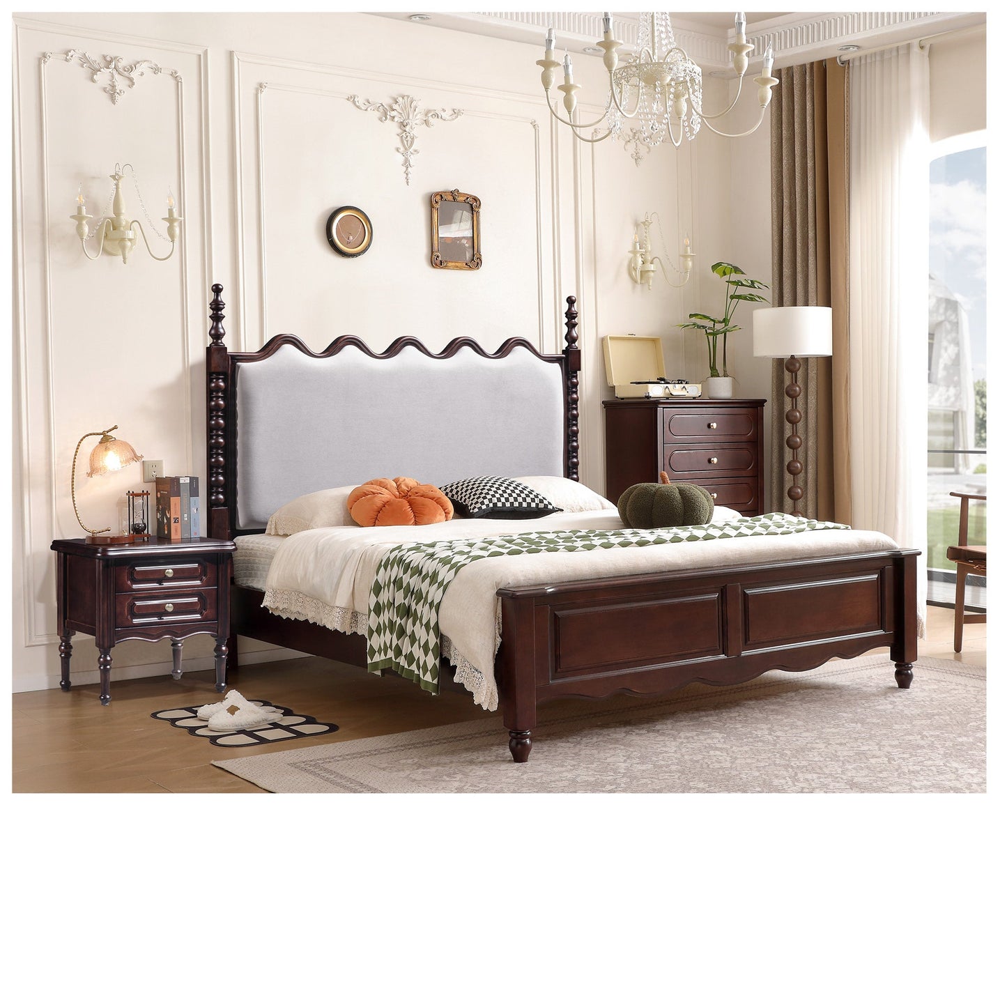 American retro white fully wrapped upholstered high back bed